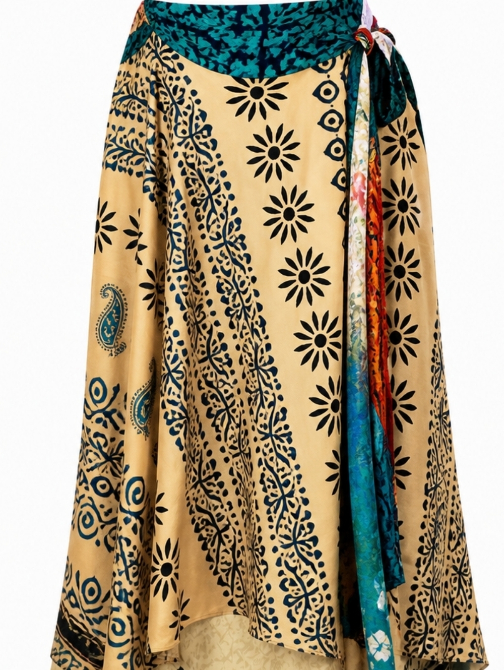 Women's Darn Good Yarn OS Sari Silk Wrap Maxi Skirt Reversible Boho Festival